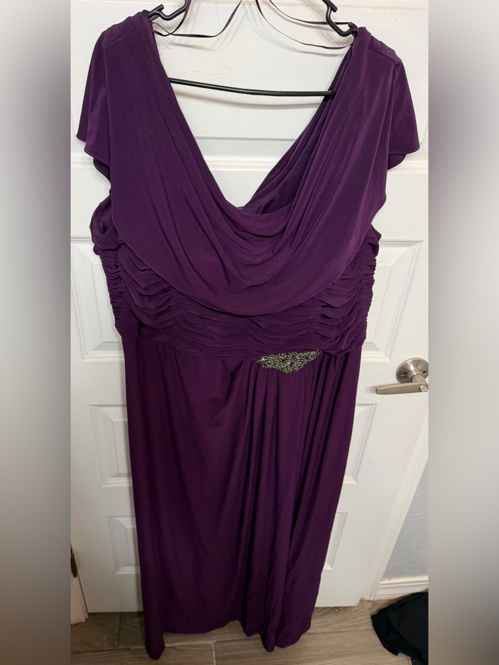 Alex Evenings Eggplant Purple Cowl Neck Beaded Waist Grown Dress Plus Size 22W